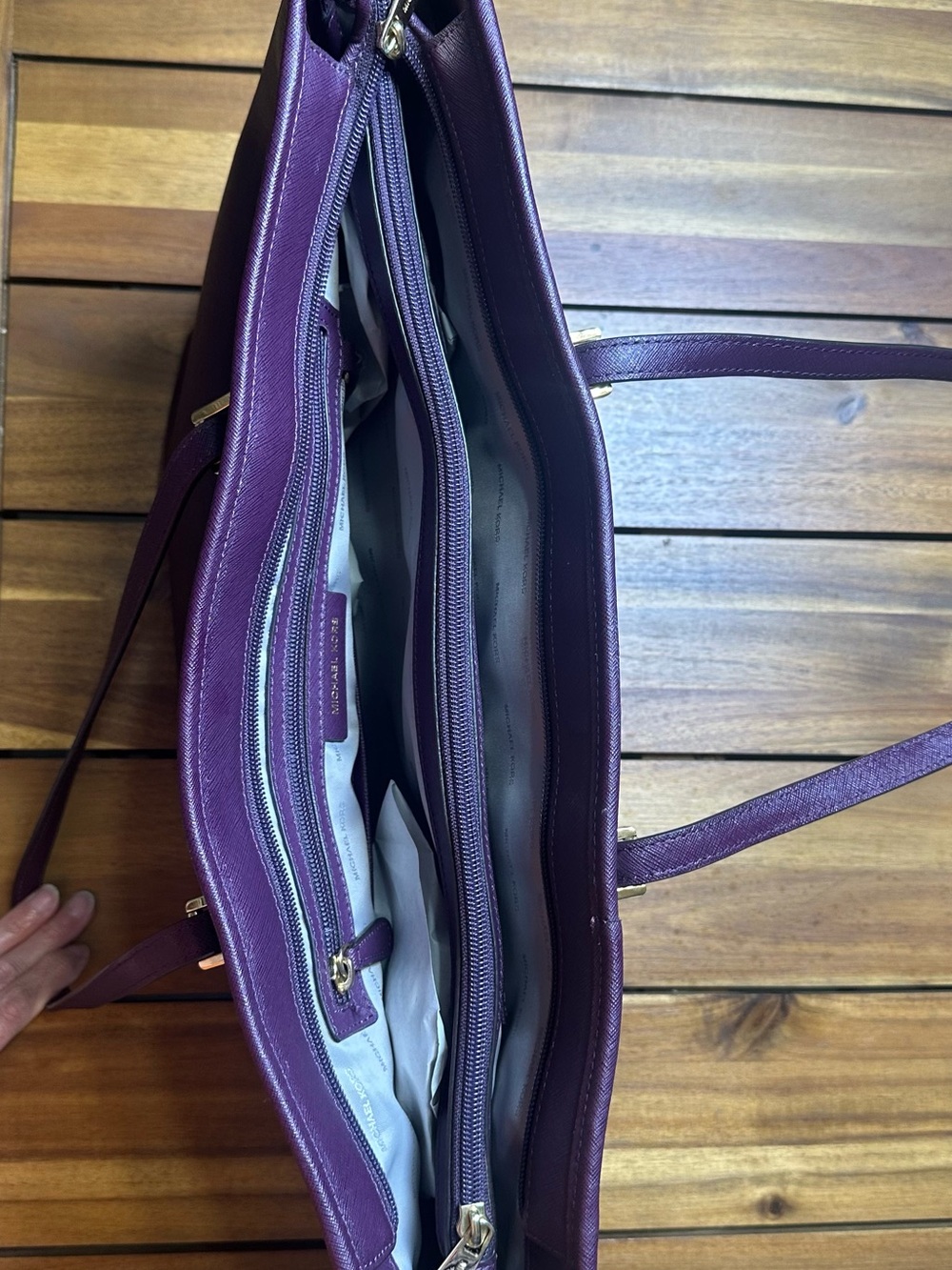 Michael Kors Plum Saffiano Leather Jet Set Travel Tote with Gold Hardware - Picture 7 of 10